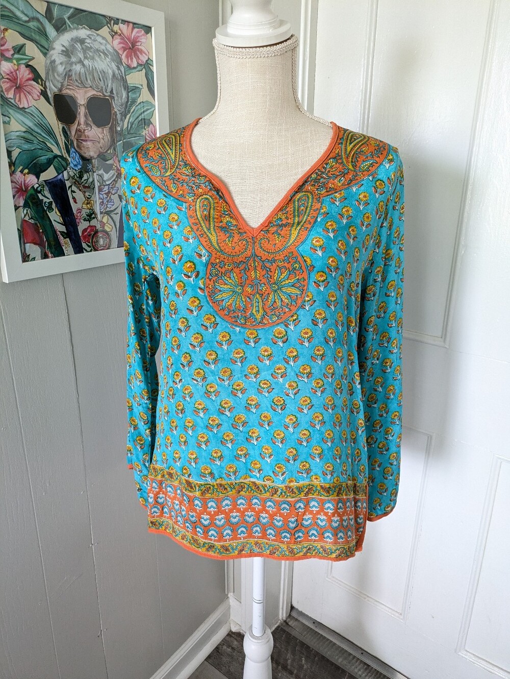 Tolani 100% Silk‎ Boho Floral Blouse / Tunic